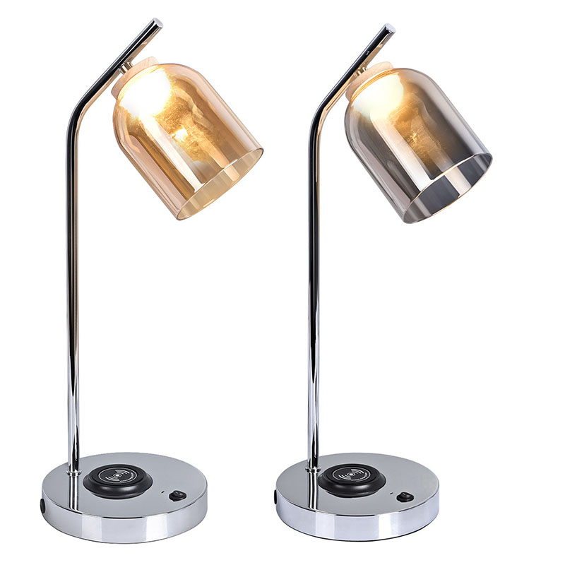 గ్లాస్ షేడ్‌తో QI లెడ్ డెస్క్ ల్యాంప్